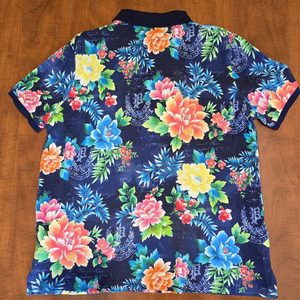 Polo Ralph Lauren Mens Short Sleeve Floral Print Old English P Polo Shirt XL - Picture 2 of 6